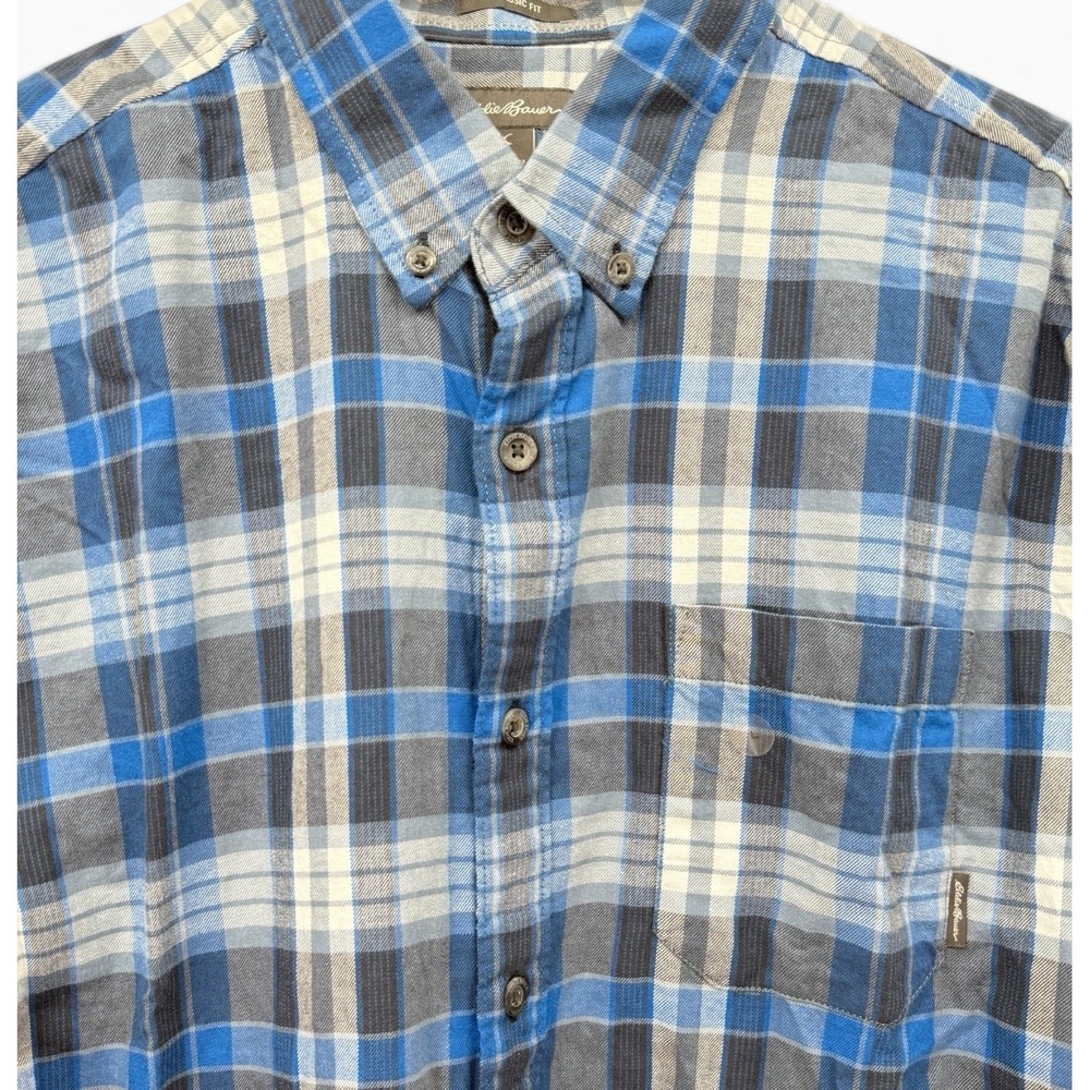 NWT Eddie Bauer Wild River Shirt Men Large Blue Plaid Flannel Classic Fit Cotton - Picture 2 of 7
